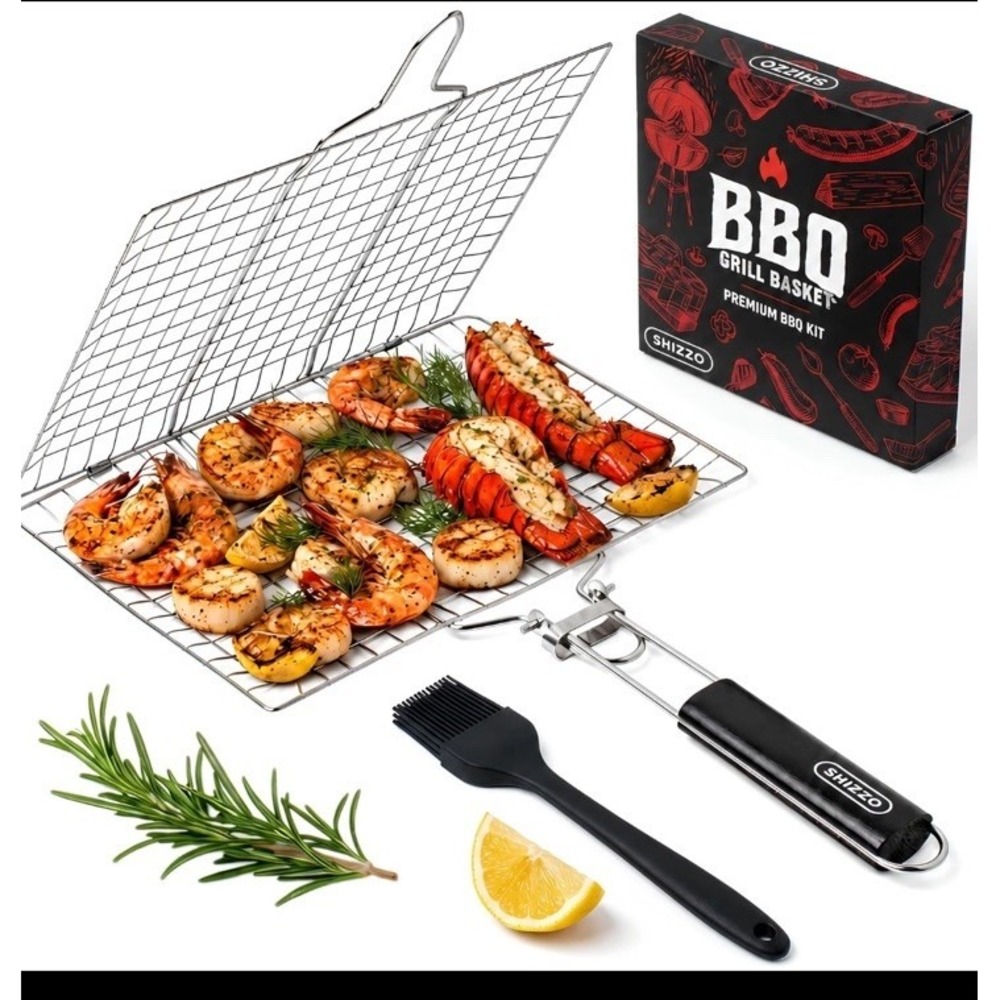 Shizzo BBQ Smoke & Grill Basket Premium BBQ Kit with Brush, Gloves, and Case